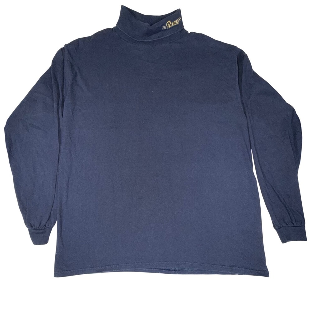 CSA St Louis Rams Mock Neck Shirt Mens L Navy Embroidered Long Sleeve Vintage